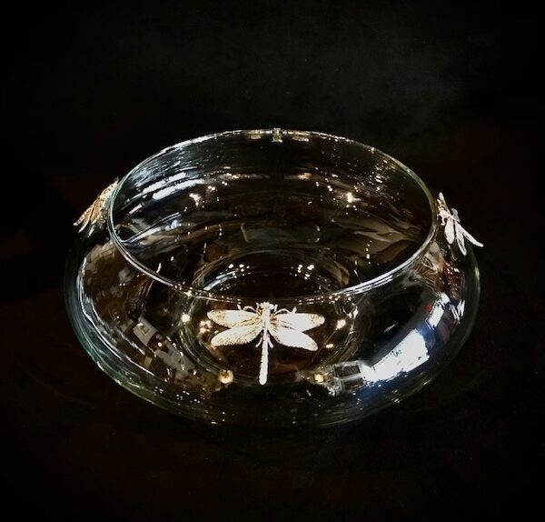 Arthur Court Dragonfly Glass Bowl, 10 Inch