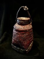 Ifugao Cordillera Hand-Woven Rice Basket with Carved Wood Base (Post-1950s)
