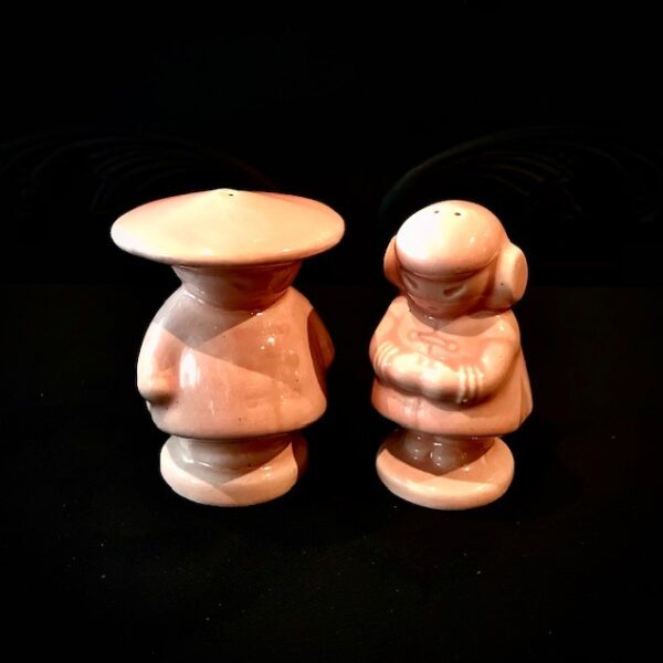 Vintage Japanese Pink Glaze Chinese Couple Salt & Pepper Shakers