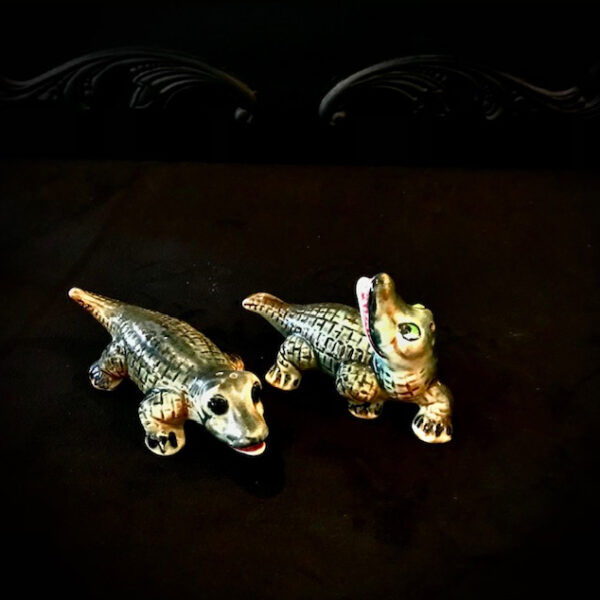 Vintage Japanese Alligator Salt & Pepper Shakers, Pair