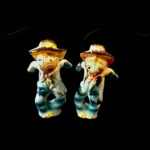 Vintage Japanese Scarecrow Salt and Pepper Shakers with Original Labels
