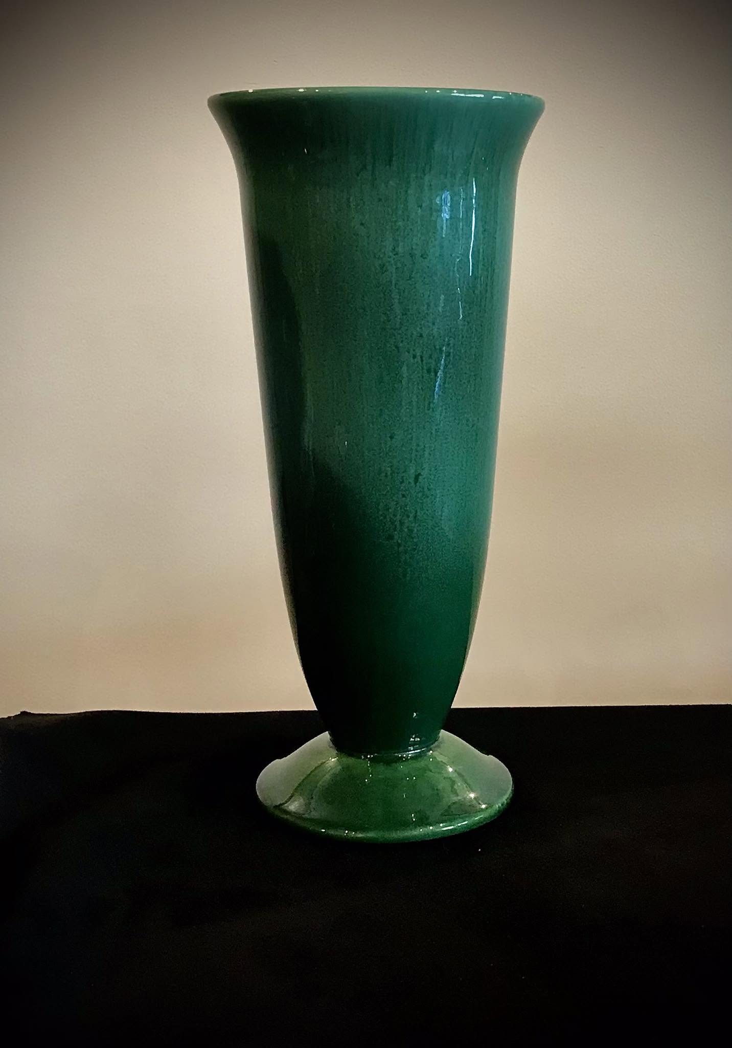 Haeger Vase Signed Haeger USA Blue-Green Art Pottery Trumpet Vase - Image 1